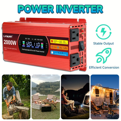 [Car Power Inverter] LVYUAN 200W/1000W/3000W Car Power Inverter DC 12V to 110V AC Converter with LCD Display Dual AC Outlets And Dual USB Car Charger for Car Home Laptop Truck Boat Red