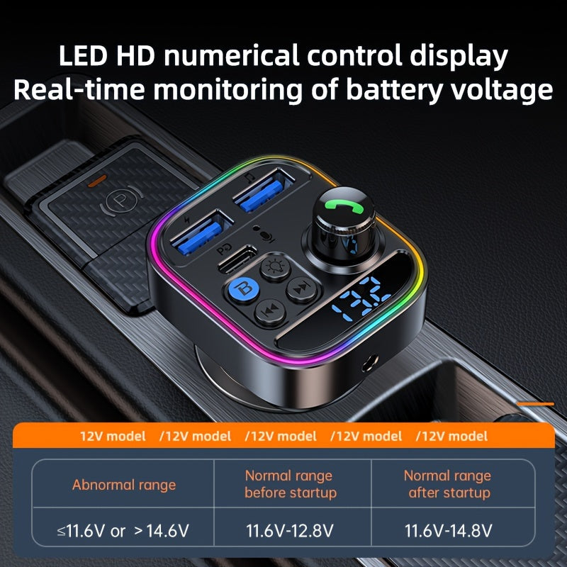Bluetooth FM Transmitter for Car – Bluetooth 5.3, PD 30W & QC 3.0 Fast Charging, Hands-Free Calls, TF Card & USB Playback