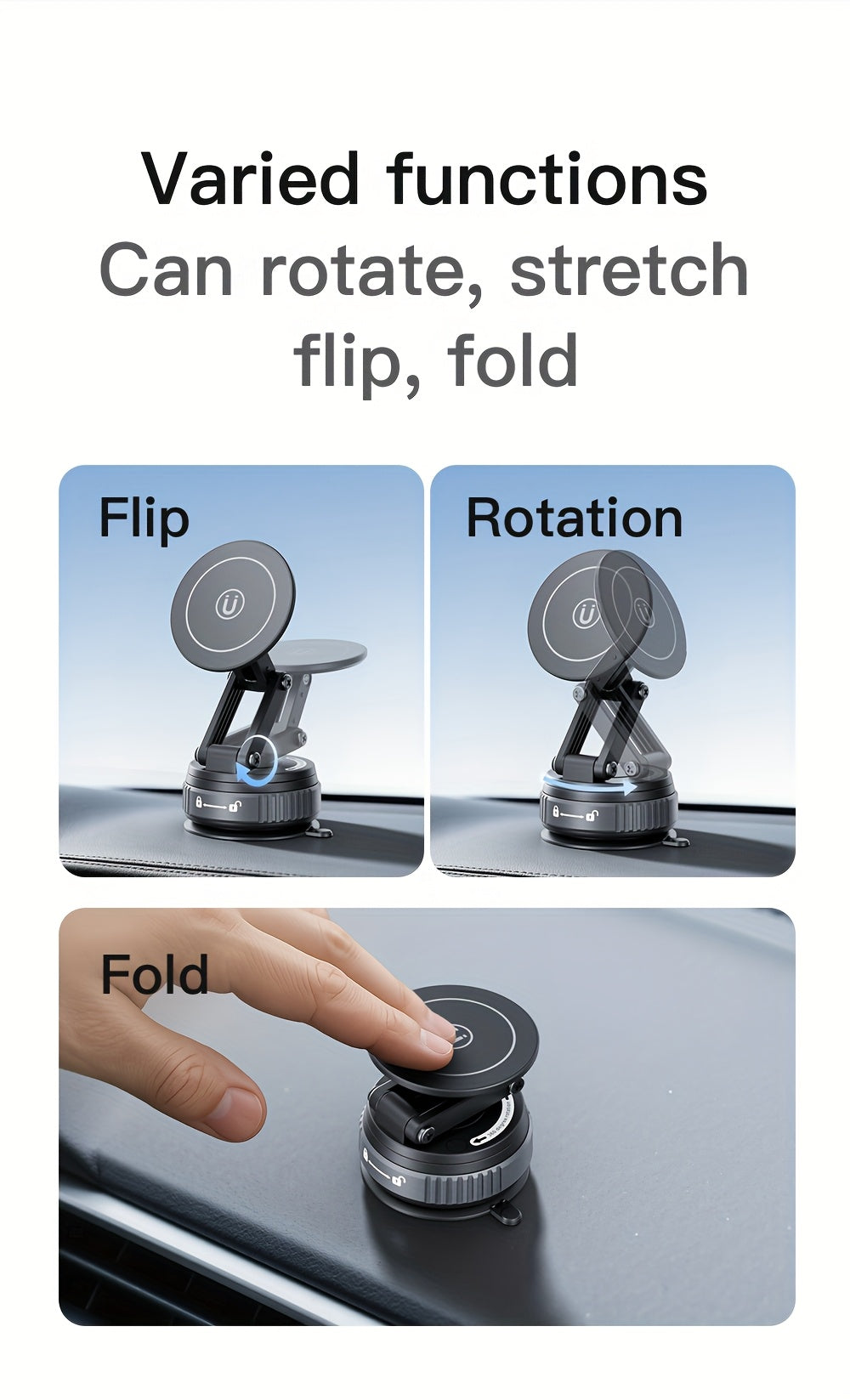 360-Degree Rotatable Magnetic Phone Holder - Compatible with for All Smartphones And Vehicles, Works with Iphone 16/15/14/12 - Compact And Foldable Car Mount with Strong Grip - Trendy Car Accessory