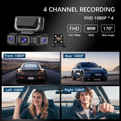 [FOXGOD] 360° Dash Cam for Car | 4 Channel Recording, Night Vision, 3.16" IPS Screen with WiFi, G-Sensor, Parking Mode, Video Capture, Free 32GB Card, The Best Gift to Give to A Friend
