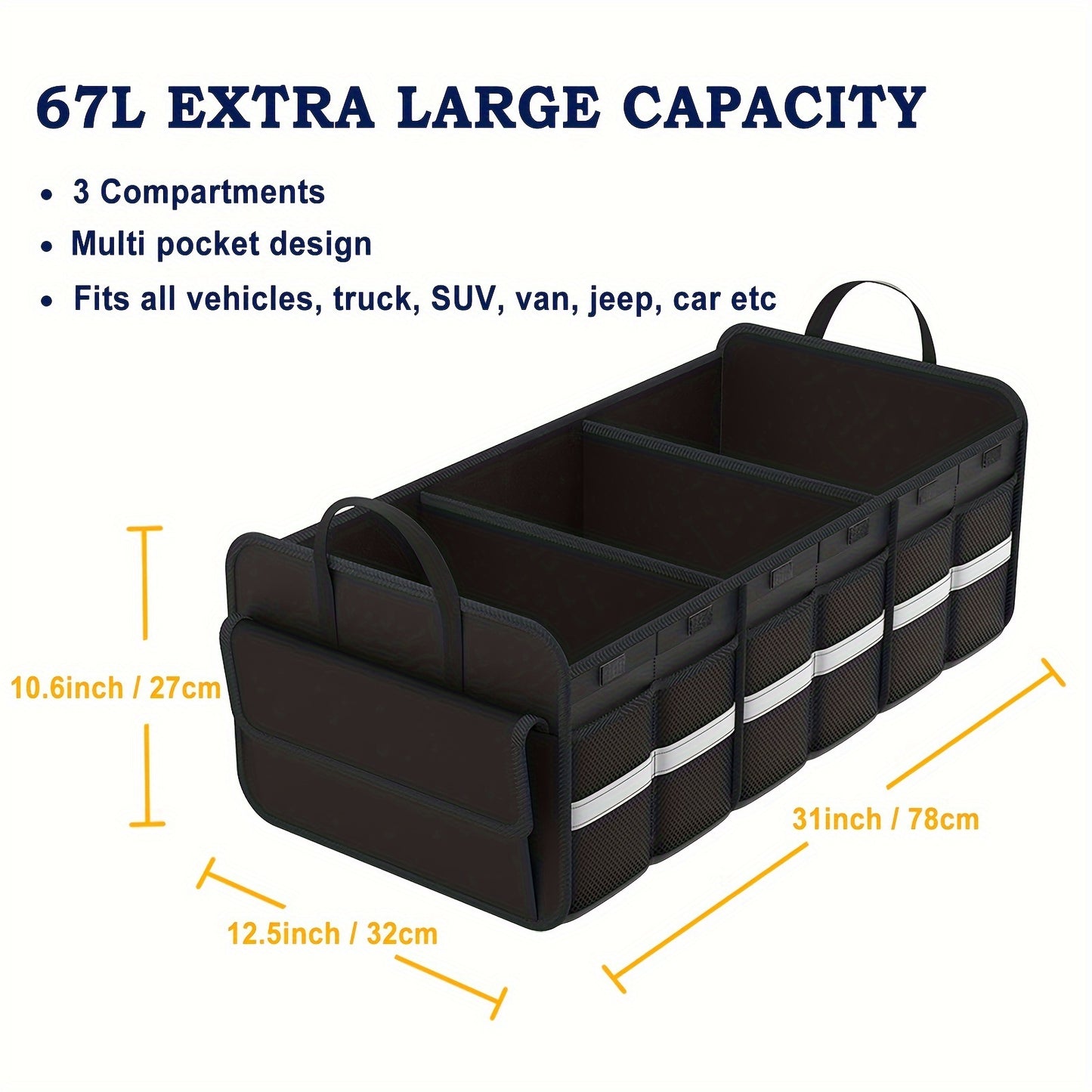 Trunk Organizer For SUV, Large Trunk Organizer For Car, Collapsible Multi-Compartment Car Trunk Organizer, Sturdy Cargo Trunk Storage Organizer, Non Slip Bottom