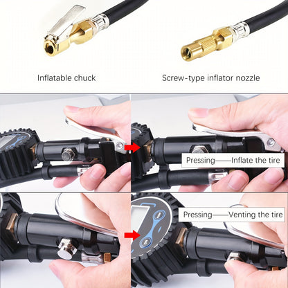 Digital Tire Inflator with Pressure Gauge - 200 PSI (with 3pcs Connector)