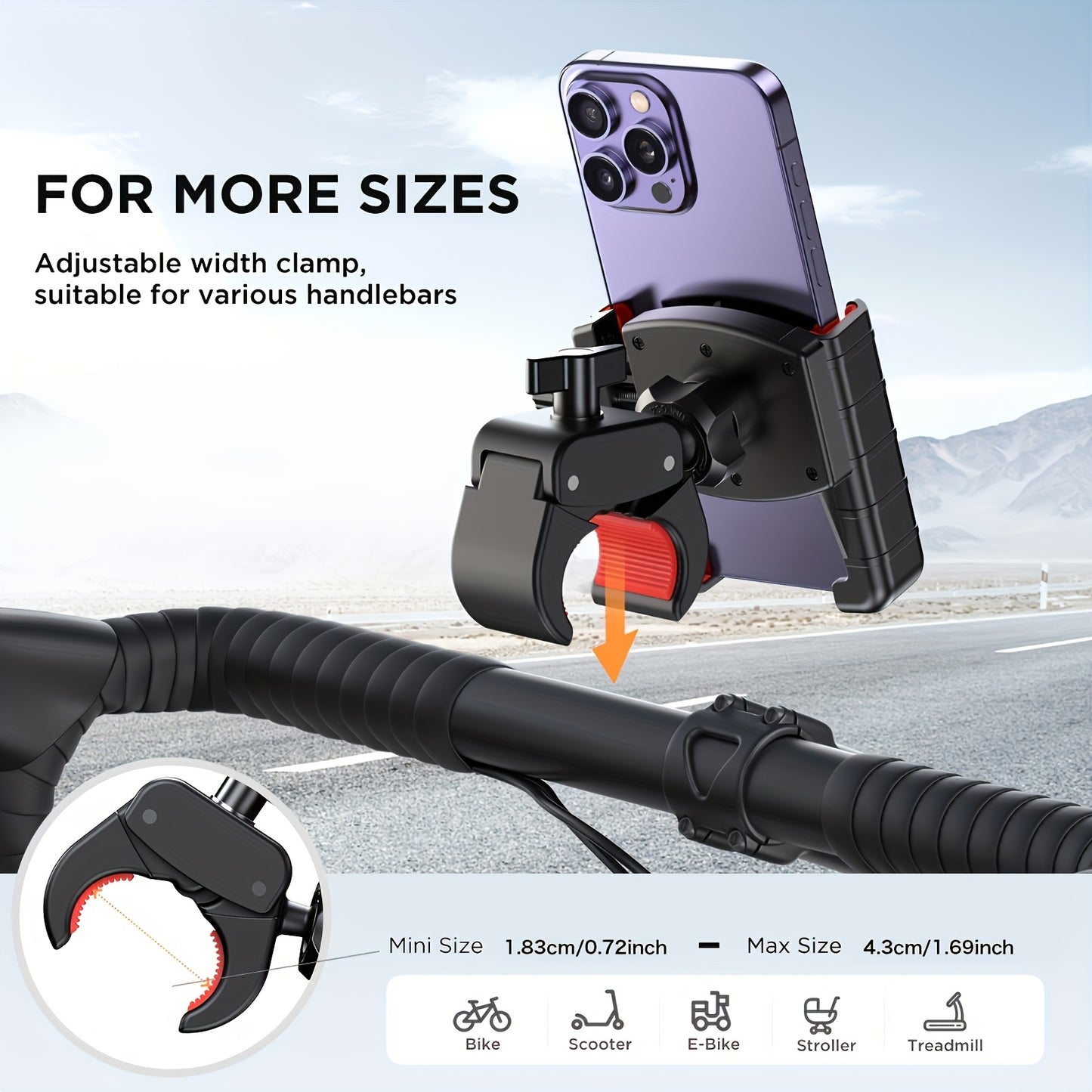Motorcycle Phone Mount Bike Phone Holder – Quick Lock, Camera-Friendly, Universal Handlebar Clamp for iPhone Samsung 4–7" Phones, Scooter & Bicycle
