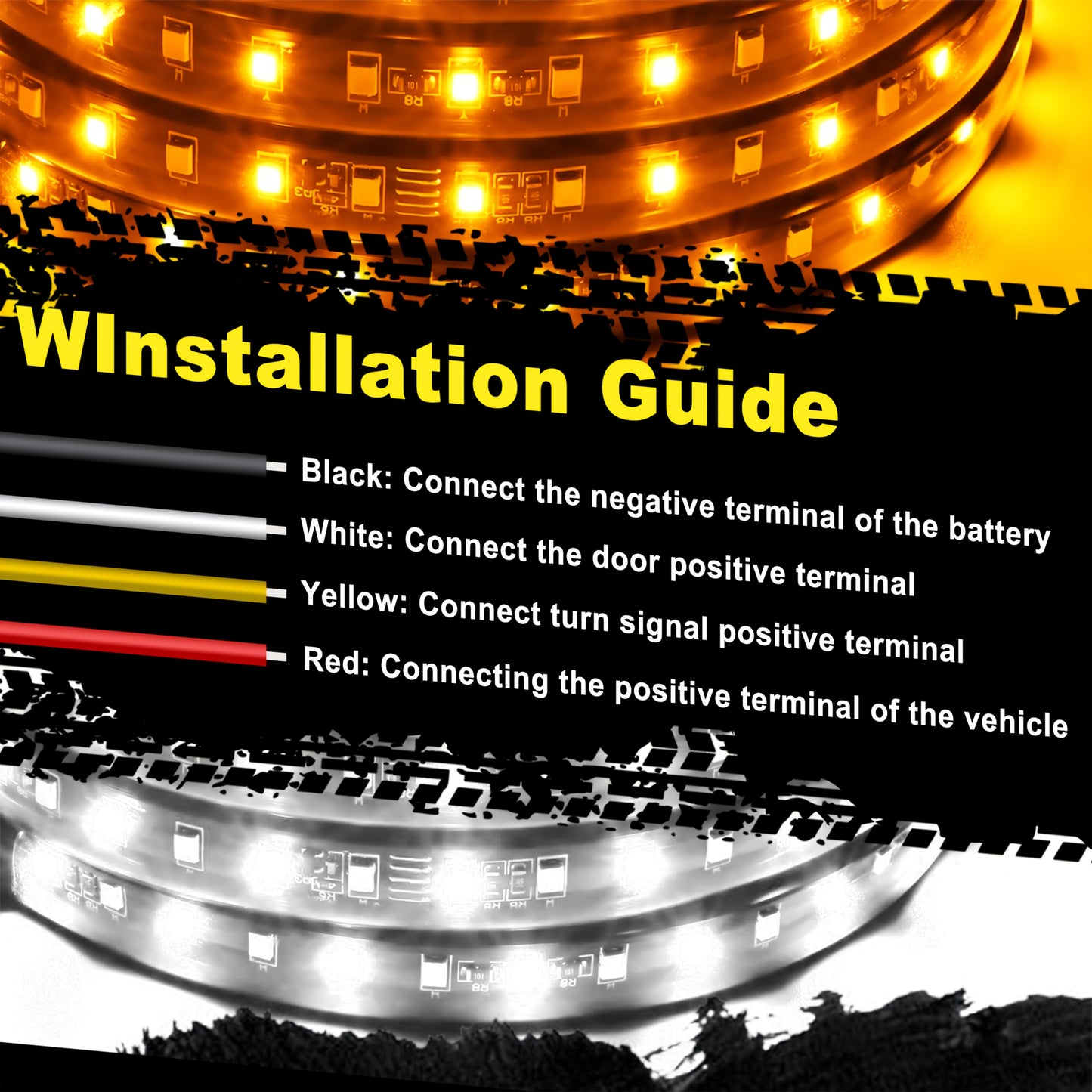 2pcs 70 Inch LED Pickup Truck Pedal Light, LED Light Decorative Light Strips, Truck Lights Strip, High-Brightness Neon Light Parts for Off-Road Trucks, SUV, Perfect for Drivers Gift (Yellow And White), Without Battery