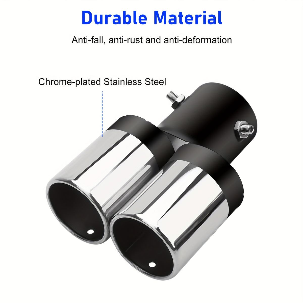 Dual Exhaust Tip Stainless Steel 2.5" Inlet – Double Outlet Curved Bolt-On Muffler Tail Tip, Bevel Port, Black & Blue