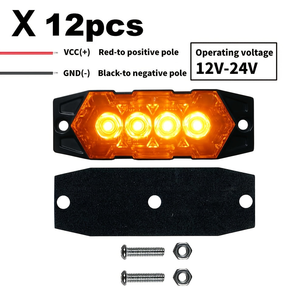 12pcs New Upgraded 12V-24V Universal LED Light for Atv Utv Boat Bike-Heavy-Duty Off-Road with Amber/Red/White, 12-24V Vehicle