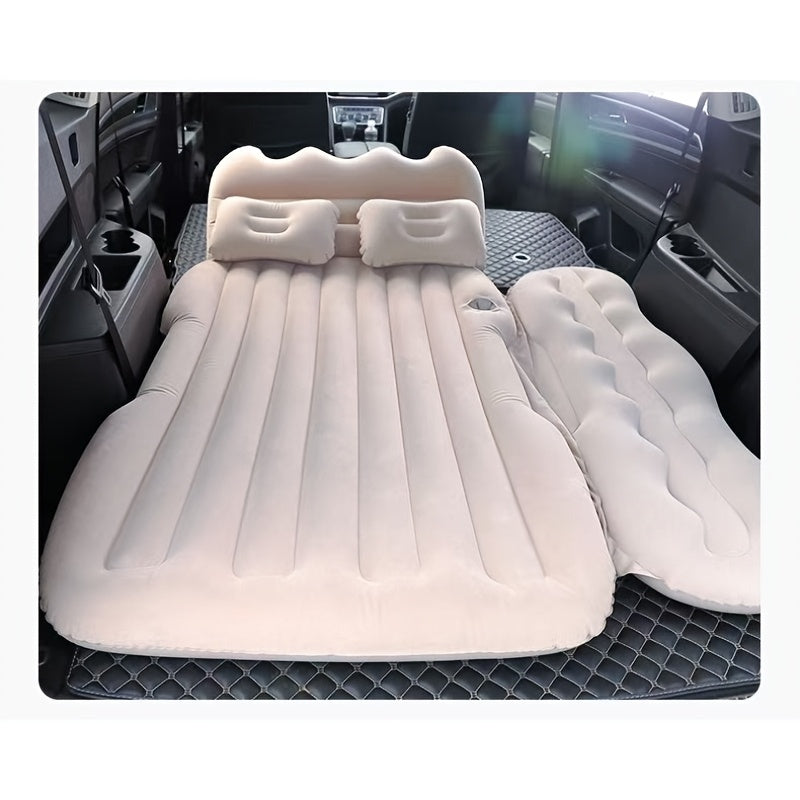 Luxury Premium Black And Stylish Beige Car Inflatable Mattress, Portable And Foldable, with PVC Flocking, Including Storage Bag, Air Pump And Two Pillows, Two Piers, Perfect for RVs, Trucks, And Foldable Beds In The Back Seat Of The Car Seat