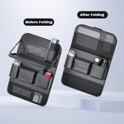 1/ 2pcs Faux Leather Car Backrest Organizer with Foldable Table Holder, Car Seat Backrest Protection Pad, And Foldable Car Seat Organizer with Tablet Stand