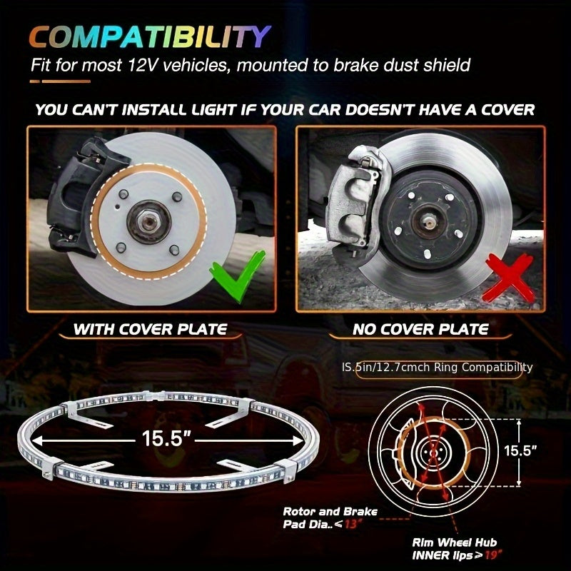 [Remote Control LED Lights] 4pcs Car Wheel Lights, Remote Control With Flashing Modes, LED Wheel Ring Lights For Trucks Cars SUV Pickup Vehicles Offroad, Equipped With Seven-Color Dazzling Light Function, Car Rim Light, Without Battery