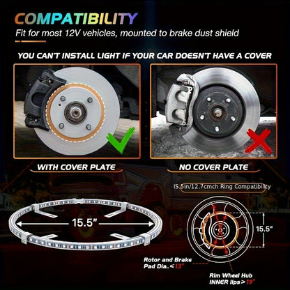 [Remote Control LED Lights] 4pcs Car Wheel Lights, Remote Control With Flashing Modes, LED Wheel Ring Lights For Trucks Cars SUV Pickup Vehicles Offroad, Equipped With Seven-Color Dazzling Light Function, Car Rim Light, Without Battery