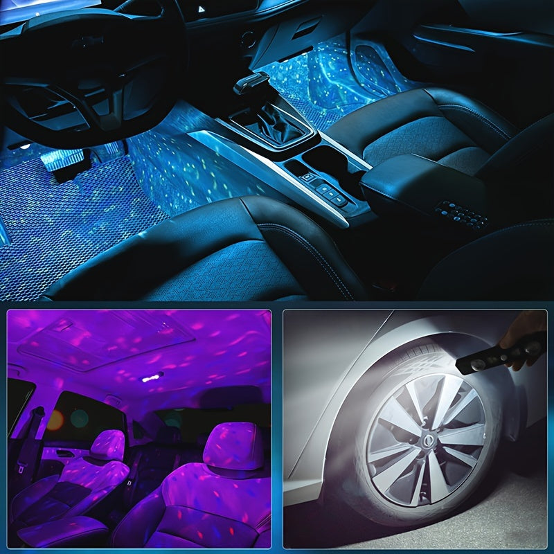 Car LED Lights Interior Auto Sensor USB RGB Ambient Atmosphere Neon Accent Lighting Cool Accessories Magnetic Strip Inside Car Roof Ceiling Footwell Hood Remote Music Sound Sync 12V