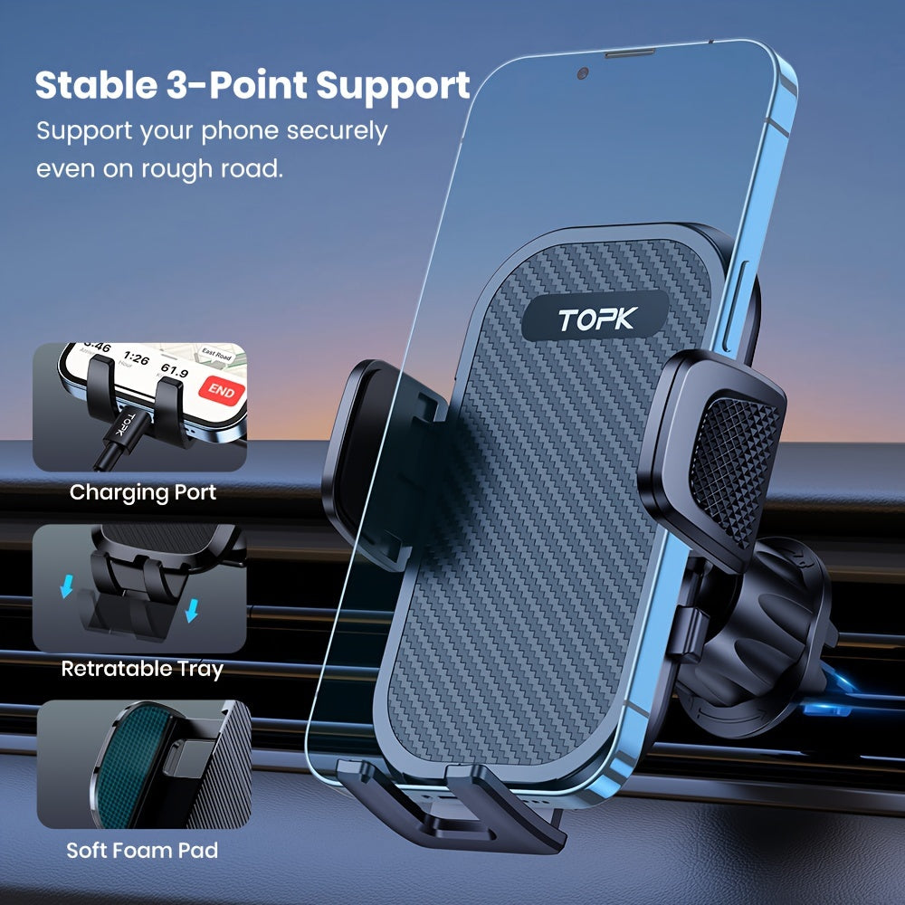 TOPK D38Z Phone Holder For Car Dashboard& Air Vent, Upgraded Adjustable Horizontally And Vertically Cell Phone Mount For Car Dashboard Compatible With All Phones