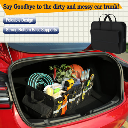 Trunk Organizer For SUV, Large Trunk Organizer For Car, Collapsible Multi-Compartment Car Trunk Organizer, Sturdy Cargo Trunk Storage Organizer, Non Slip Bottom