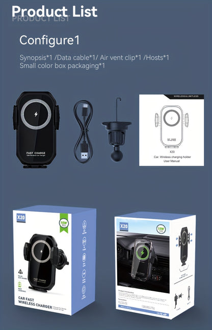 Fast Charging Wireless Car Charger with Auto-Clamping Mount, Compatible with Iphone 16/15/14/13/13 Pro/12 Pro Max/12 Pro/12/11/10 Series And Samsung Galaxy Series, Offering 15W/10W/7.5W Charging Through Air Vent
