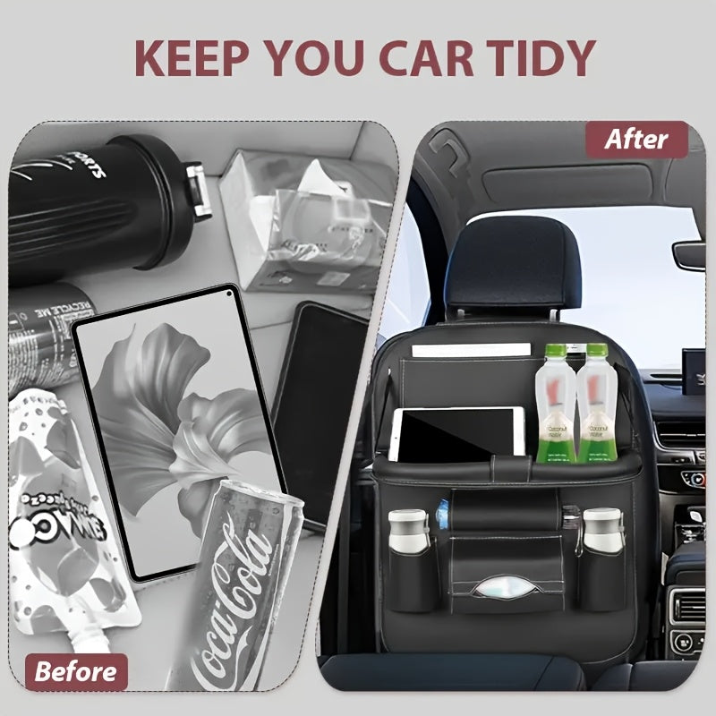 2pcs Premium Integrated Car Rear Seat Storage Box - The Ultimate Travel Companion, Equipped with A Foldable Table, Footrest, Tissue Box, Cup And Umbrella Holder, Laptop Base, And Car Dining Plate, Standard Version Sold Separately (Without Box)
