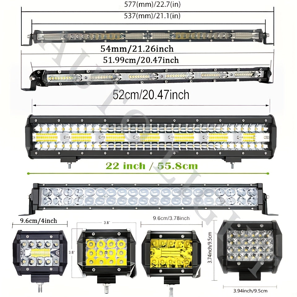 Various Combinations of 4"-21" [Long Strip Lights And Short LED Work Lights] for You to Choose from - Offroad for Jeep Truck Car, Without Battery