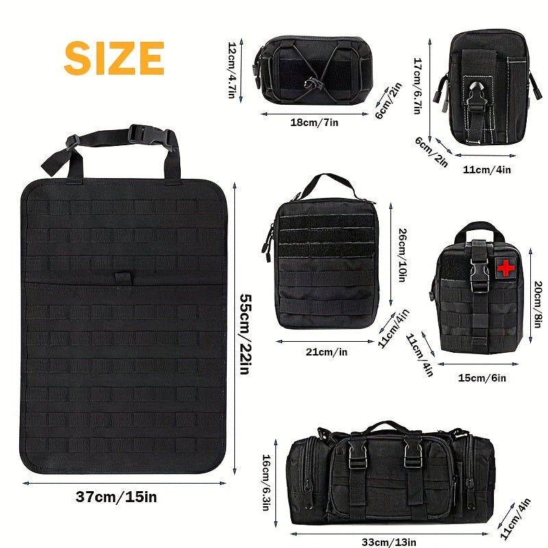 Tactical Car Seat Back Organizer with MOLLE System - Durable Oxford Fabric, 5 Detachable Pouches, Multiple Compartments for Trucks & SUVs - Black, Car Seat Organizer | Modular Storage | Durable Tactical Bag