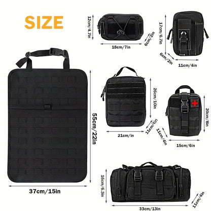 Tactical Car Seat Back Organizer with MOLLE System - Durable Oxford Fabric, 5 Detachable Pouches, Multiple Compartments for Trucks & SUVs - Black, Car Seat Organizer | Modular Storage | Durable Tactical Bag