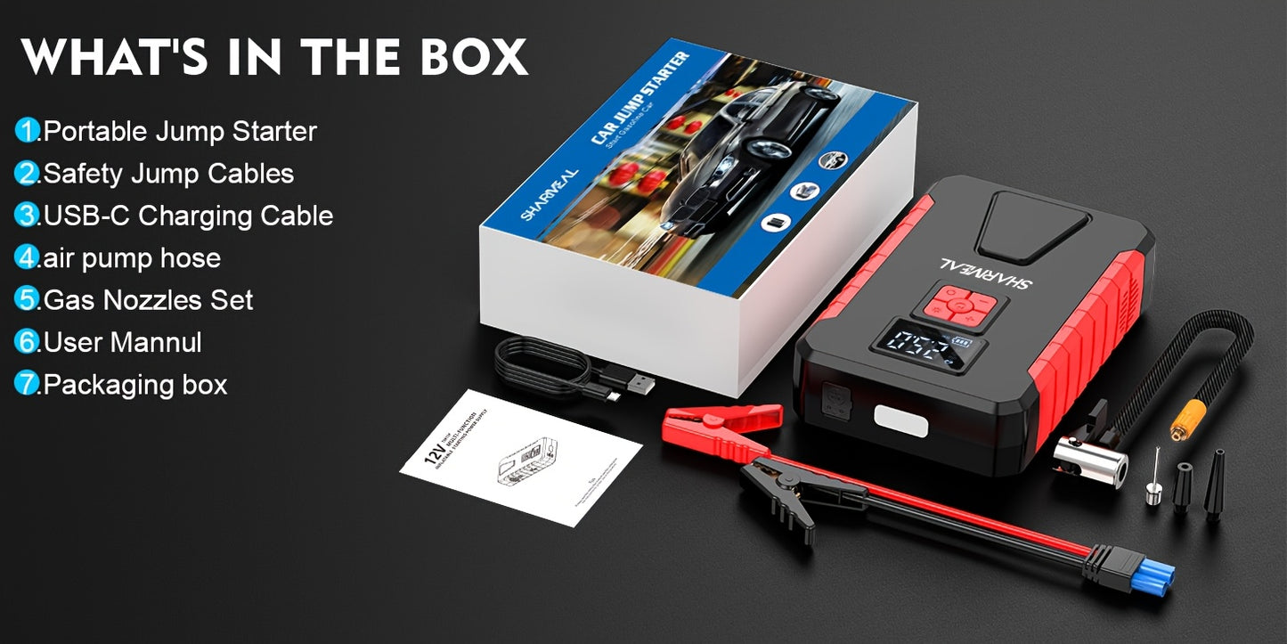 15000A-21000A Peak 350PSI 12V 17-in-1 Portable Jump Starter with Air Compressor Jump Starter, Car Battery Charger, Car Jump Starter with Air Compressor, Jump Starter Para, Car Accessories Tools, LED Light, Battery Charger, Cart Battery Charger