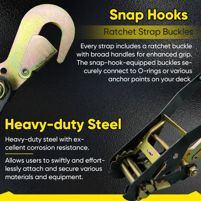 4pcs Heavy-Duty Trailer Tie Down Straps with Ratchet System & Snap Hooks - 9900LB Break Strength, 2"x96" Adjustable Wheel Straps with -Slip Design & Yellow Buckles - Fit for UTV, SUV, Truck, Cars, Trailers - All-Terrain Vehicle Transport (Steel/Poly