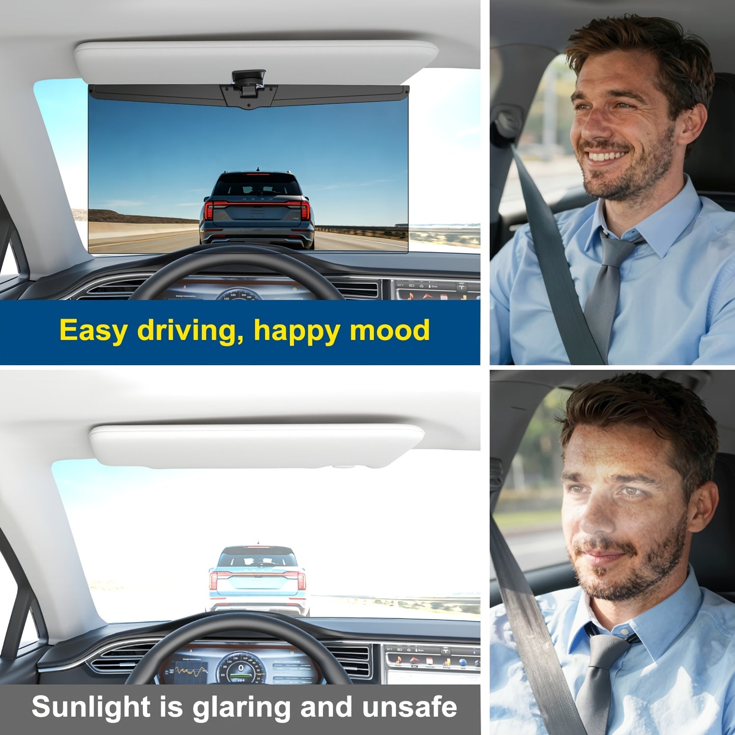 Sun Visor Extender For Car, Polarized Anti-Glare UV400 Blocker, Secure Clip-On Adjustable Extension, Universal Fit For Safe & Comfortable Driving