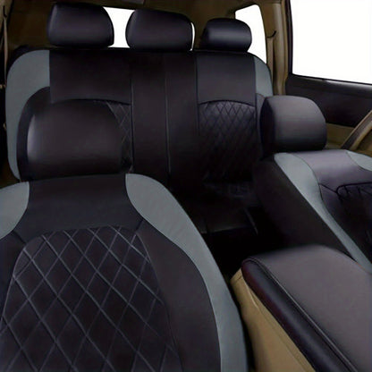 Deluxe All-Season Quilted PU Leather Car Seat Covers - Comfy Sponge-Padding, Universal Fit, christmas gifts