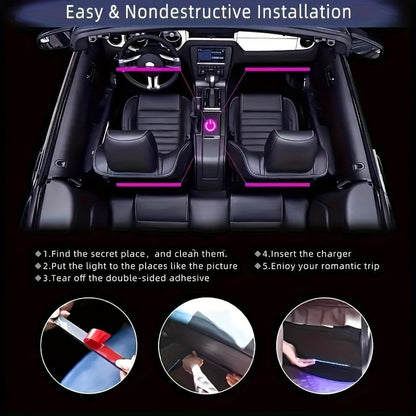 48-LED RGB Car Interior Ambient Light, Supports App Control/Usb/Car Plug, Compatible, LED Color Light Strips, Under-Seat Lighting Kit for All Car Models, Without Battery
