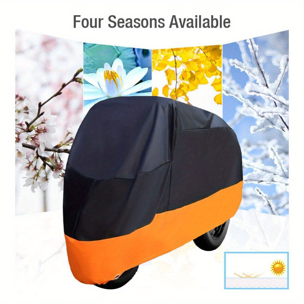 Motorcycle Cover 3XL Waterproof UV Protection – 190T Tear-Resistant Fabric, Lock Holes, Outdoor Storage Cover + Towel Set, Black & Orange