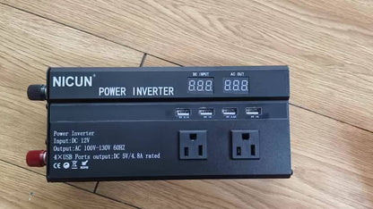 6600W Peak Power Inverter, Car Pure Sine Wave Inverter DC 12V to AC 110V LCD Digital Display, Compatible for Solar And Portable with USB Ports, US Sockets, Fast Charging for Vehicles Trucks Rvs And Other Vehicles