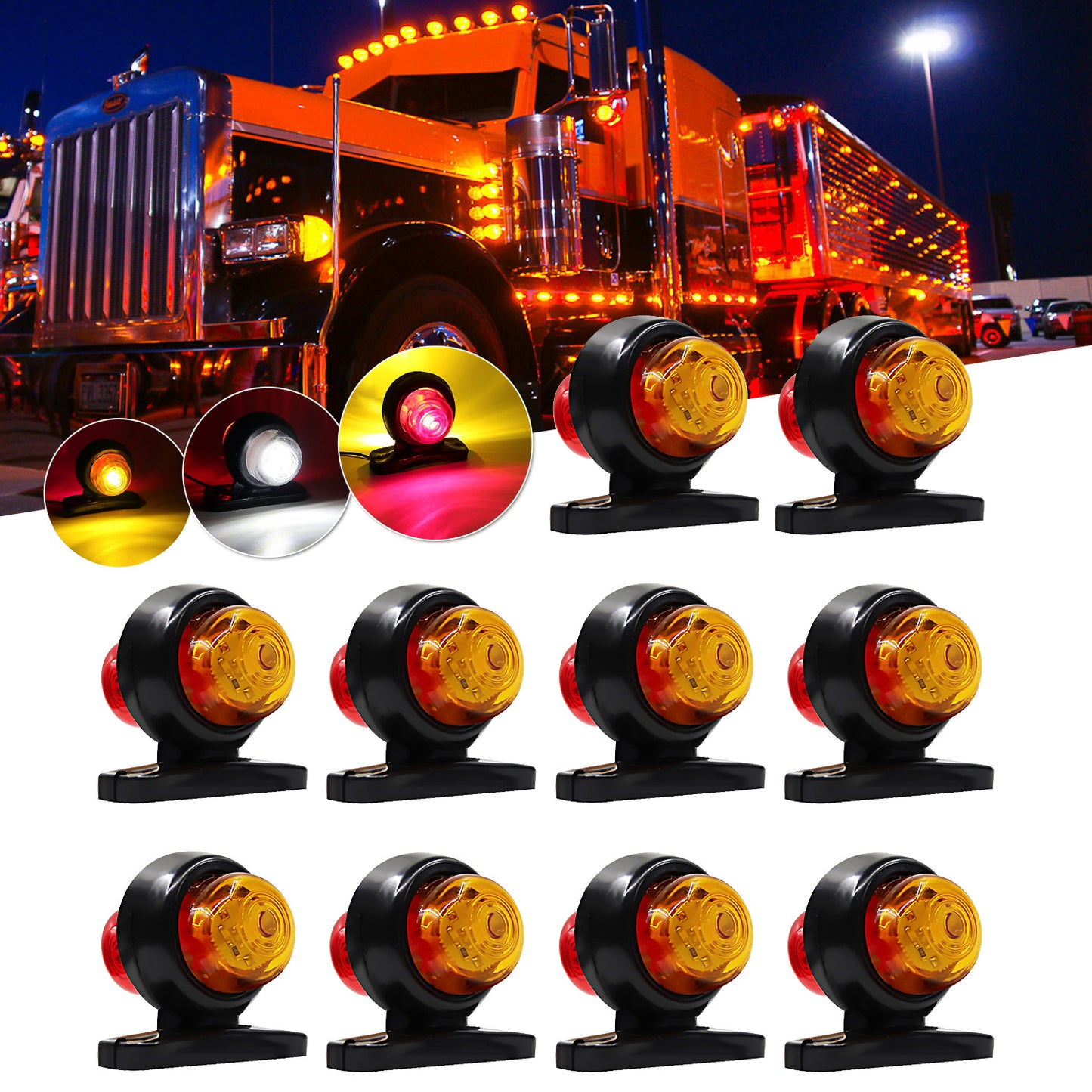8pcs 12-24V Double-sided Car Truck Side Marker Light Red Amber Blinker Turn Signal Indicator Lamp for Trailer Lorry Caravan