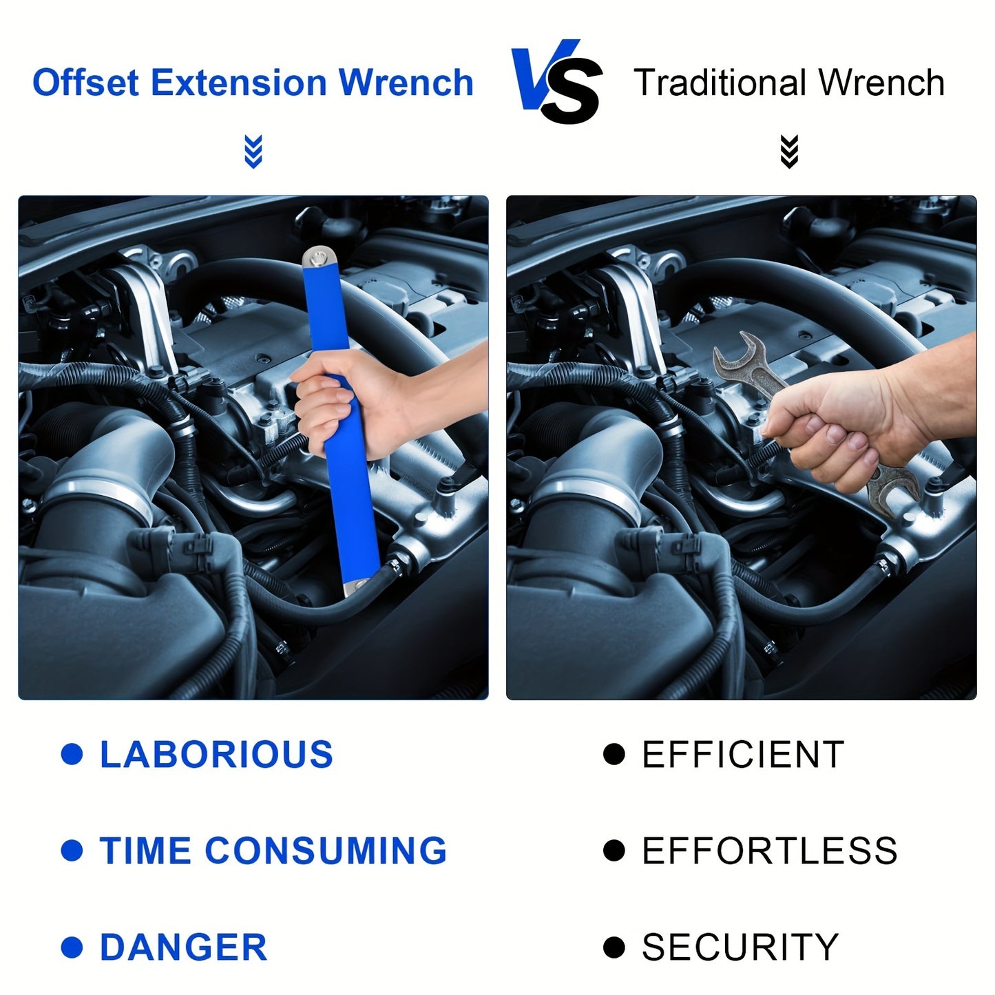 Offset Extension Wrench - 15-Inch Impact-Ready Socket Wrench Tool with Square Drive Adapters (1/4", 3/8", 1/2")