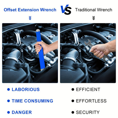 Offset Extension Wrench - 15-Inch Impact-Ready Socket Wrench Tool with Square Drive Adapters (1/4", 3/8", 1/2")