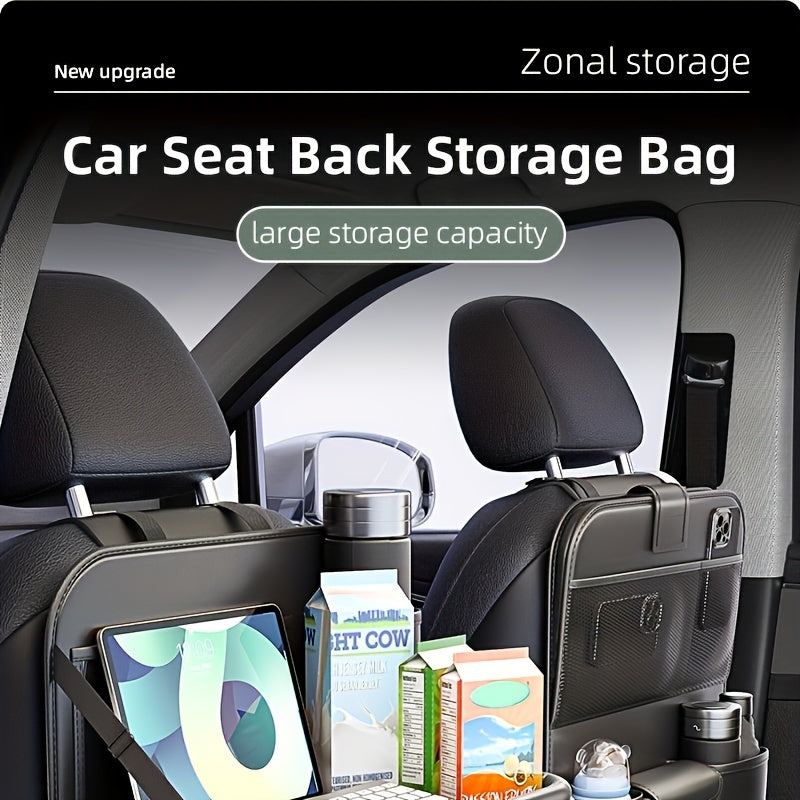 Universal Premium PU Leather Car Seat Back Organizer - Spacious Storage Bag with Back Seat Dining Table, Cup Holder, And Travel Accessories for A Comfortable Ride