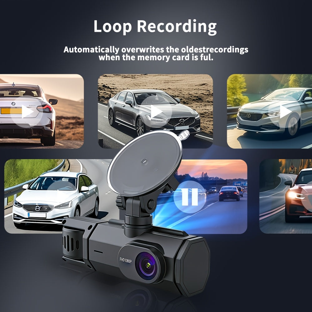 1080P HD Front And Cabin Dual-Camera Dash Cam, Equipped with 2-Inch IPS Screen, 170° Front Wide Angle And 140° Rear Wide Angle, ADAS Driving Assistance, G-Sensor, Loop Recording, Night Vision, 24-Hour Parking Mode - Sd Card Not Included
