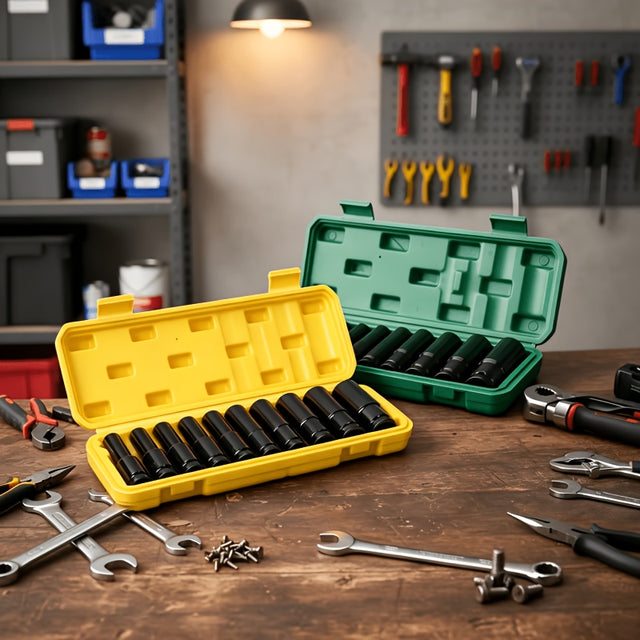1/2 Inch Drive Deep Impact Socket Set – Chrome-Molybdenum Steel, Works with Electric & Pneumatic Drills, Tire Removal & Auto Repair, Storage Case Included (Black / Upgrade Green)