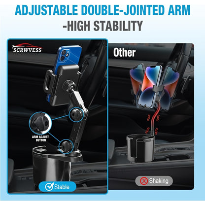 1 In-car 2-in-1 Holder, Versatile Portable Swivelable Car Phone Cup Holder for Cars, SUVs, Trucks, with Shock Trim, Black Car Cup Holder Extender