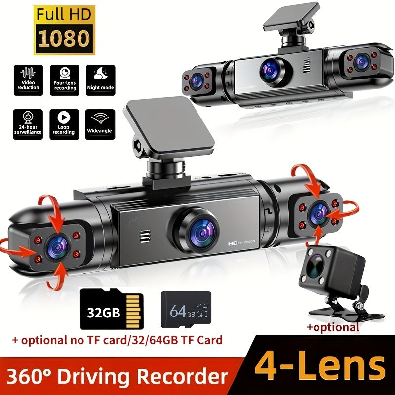360 ° 4-channel/3-channel 1080P High-definition Ultimate Safety Driving Recorder Set, Car Camera 1080P Front And 720P Front, Back, Left, Right Full Coverage, Night Vision, WDR, G Sensor, Loop Recording - Car, Optional Cardless/32GB/64GB TF Card.
