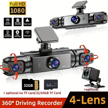 360 ° 4-channel/3-channel 1080P High-definition Ultimate Safety Driving Recorder Set, Car Camera 1080P Front And 720P Front, Back, Left, Right Full Coverage, Night Vision, WDR, G Sensor, Loop Recording - Car, Optional Cardless/32GB/64GB TF Card.