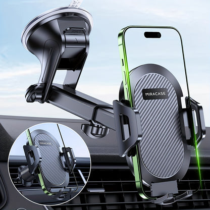 Miracase 3-in-1 Car Phone Mount - Super Suction Dashboard & Air Vent Holder With Telescopic Arm, Adjustable Cradle For All Phones, Quick Release, Durable Metal Hooks, Holiday Gift, Black.