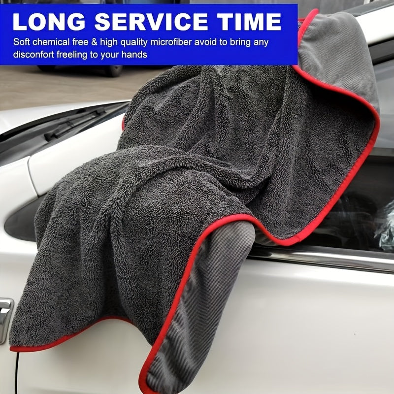 2pcs XXL Extra Large Microfiber Drying Towel With Twist Ring Design - Super Absorbent Thickened Technology Suitable For Cars, Trucks, Boats - Red And Gray Detail Cloth, Professional Look | Highly Absorbent Material