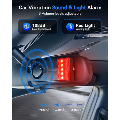 Vehicle Security Vibration Alarm System, 108Db Sound & Light Alert, Wireless Remote Vibration Sensor for Car Protection, Automotive Interior Safety with Red Light