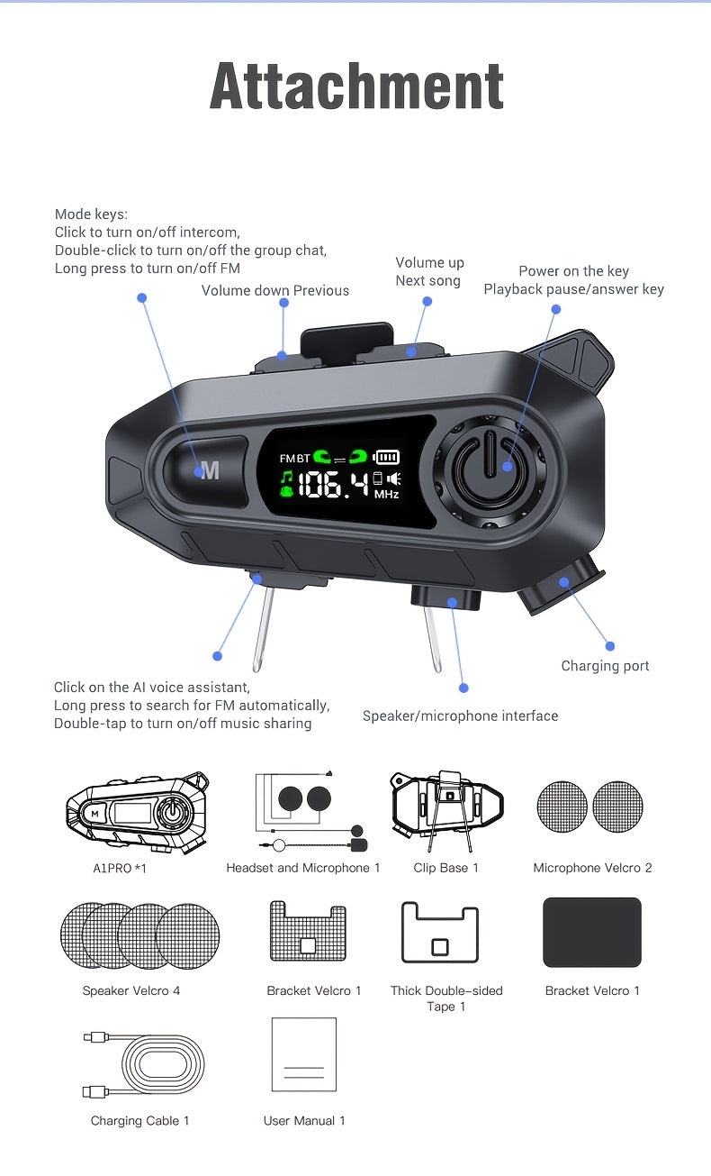 Motorcycle Helmet Wireless Intercom Headset