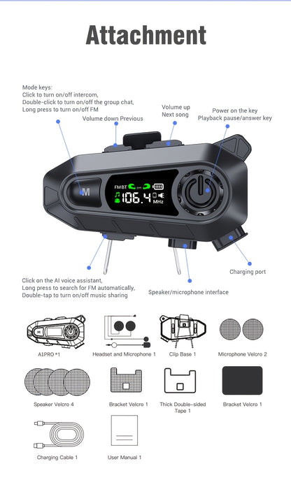 Motorcycle Helmet Wireless Intercom Headset