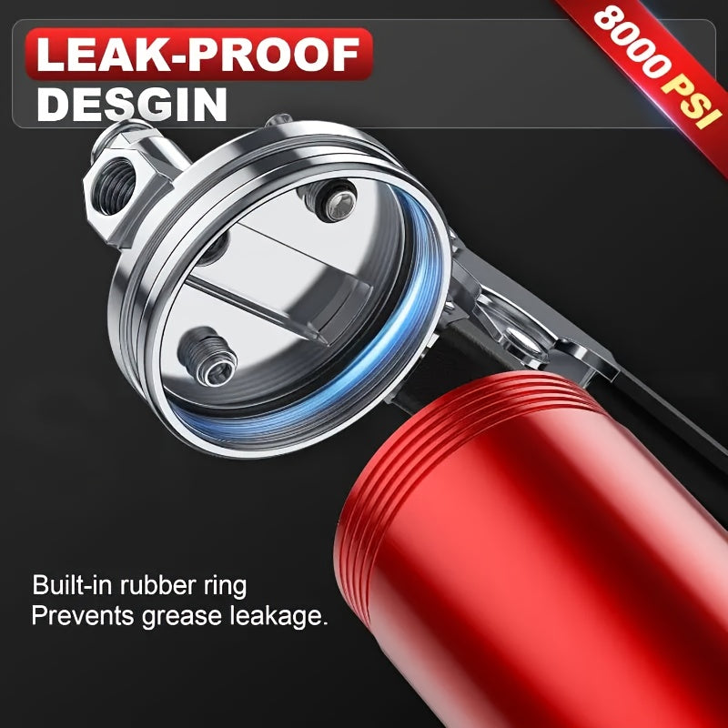 Grease Gun Kit 8000 PSI Heavy Duty Pistol Grip Grease Gun with Quick Locking Coupler Spring Flex Hose 14oz Load 2 Standard Hose Reinforced Coupler Rigid Pipe Sharp Nozzle