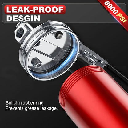 Grease Gun Kit 8000 PSI Heavy Duty Pistol Grip Grease Gun with Quick Locking Coupler Spring Flex Hose 14oz Load 2 Standard Hose Reinforced Coupler Rigid Pipe Sharp Nozzle