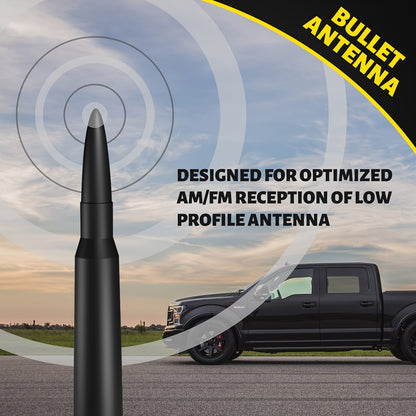Universal 50 Cal Bullet Antenna for Truck | Compatible with Chevy Silverado, for Ford Bronco F150, for Ram 1500, for GMC Sierra, for Jeep for Wrangler, for Toyota Tundra | Black 5.3 Inch, Aluminum Alloy Material, Without Battery