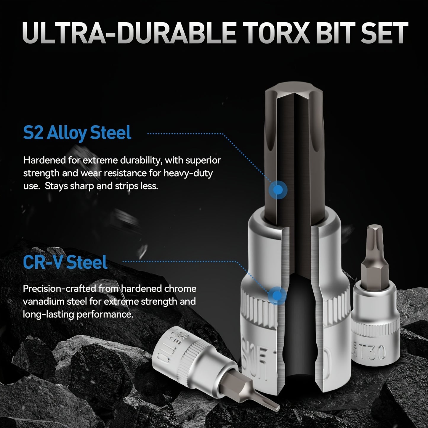 34/34+12pcs 3/8'' Drive Torx Star Bit Sockets CR-V E-Socket Set, E4-20, T10-60, Tamper Proof Set TT10-TT55, 5/16"F to 3/8"M Adapter with Storage Case,S2 Steel, Ideal for Car,Trucks,Home Improvement
