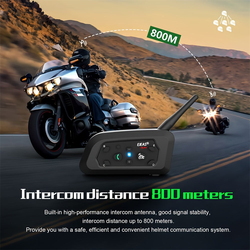 EJEAS V6 PRO+ Motorcycle Helmet Intercom 2-Pack – Bluetooth 5.0, 800M Range, 6-Rider Group, Type-C Charging