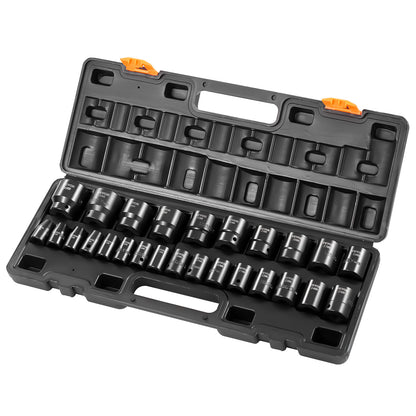 VEVOR Impact Socket Set 1/2 Inches 26 Piece Impact Sockets, Shallow Socket, 6-Point Sockets, Rugged Construction, CR-V, 1/2 Inches Drive Socket Set Impact Metric 10mm - 36mm, with a Storage Cage