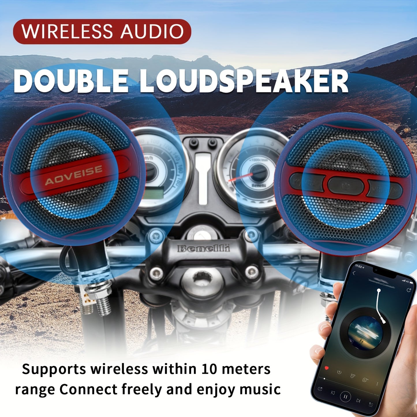 KORBROS Motorcycle Stereo Sound System with Built-In Amplifier, MP3 & USB - 12V Speakers for ATVs, Handlebar Mount